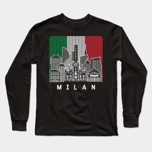 Milan Italy Skyline Flag Long Sleeve T-Shirt